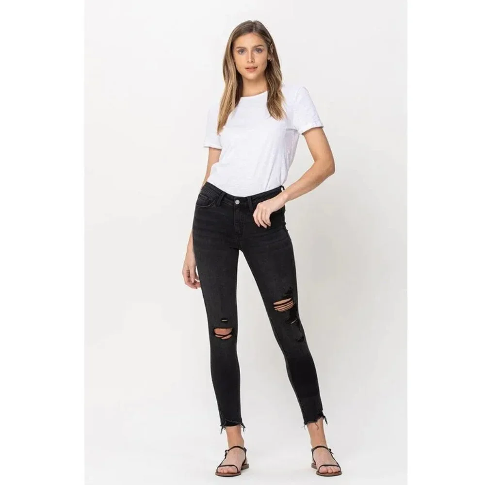 NWT Flying Monkey Black Label Distressed Low Waist Raw Hem Skinny Jeans Gray‎ 26